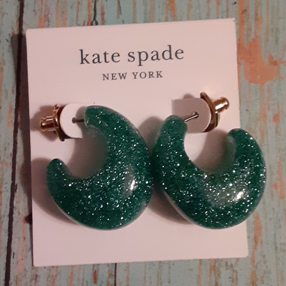 kate spade Jewelry - KATE SPADE GREEN SPARKLING HOOP EARRINGS